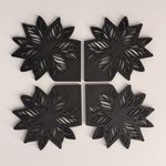 Casa si Gradina - Bucatarie si vesela - Accesorii bar - Suporturi bauturi - Set 4 suporturi / coastere pahare, Floare, 10 X 9.5 cm, Negru, imprimate 3D - Infinity.ro