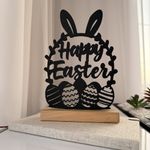 Casa si Gradina - Decoratiuni - Decoratiuni de sezon - Decoratiune de Paste, Happy Easter, Eco-friendly, Baza din Lemn Natural, Negru, 22.5 cm - Infinity.ro