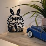 Casa si Gradina - Decoratiuni - Decoratiuni de sezon - Decoratiune de Paste, Happy Easter, Eco-friendly, Baza din Lemn Natural, Negru, 22.5 cm - Infinity.ro