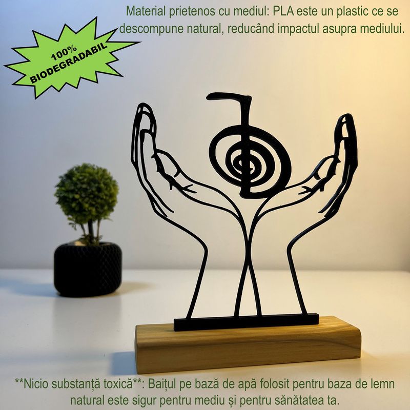 Casa si Gradina - Decoratiuni - Obiecte decorative - Accesorii decorative - Decoratiune Casa Spiritualitate, Cho Ku Rei – DECORADI®, Eco-friendly, Baza din Lemn Natural, Design Modern, Negru 16.5cm - Infinity.ro
