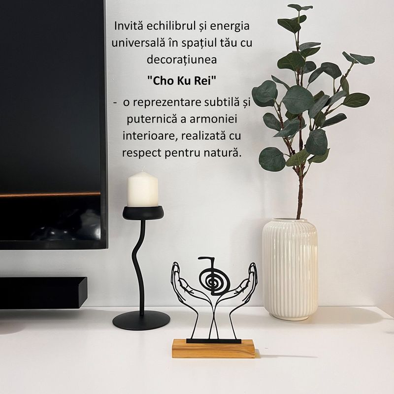 Casa si Gradina - Decoratiuni - Obiecte decorative - Accesorii decorative - Decoratiune Casa Spiritualitate, Cho Ku Rei – DECORADI®, Eco-friendly, Baza din Lemn Natural, Design Modern, Negru 16.5cm - Infinity.ro