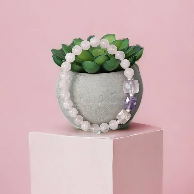 Fashion, accesorii si bijuterii - Femei - Bijuterii femei - Bratari femei - Bratara pentru femei Sipra, din cristale de Cuart Roz de madagascar si Ametist cu accesorii din argint 925 - Infinity.ro