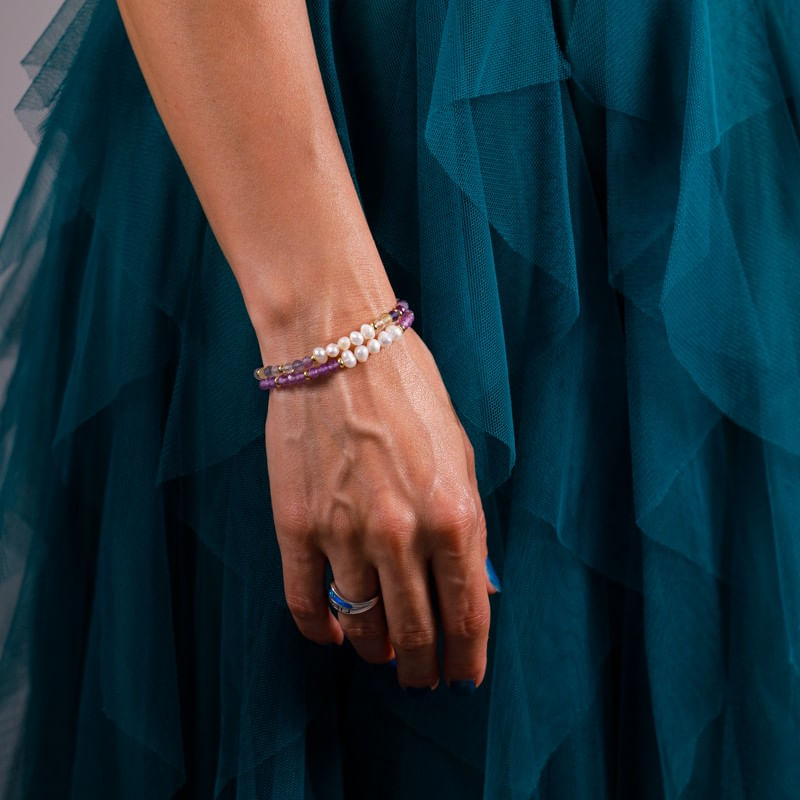 Fashion, accesorii si bijuterii - Femei - Bijuterii femei - Bratari femei - Bratara prieteniei Natya din cristale de Ametist si Perle Naturale - Infinity.ro