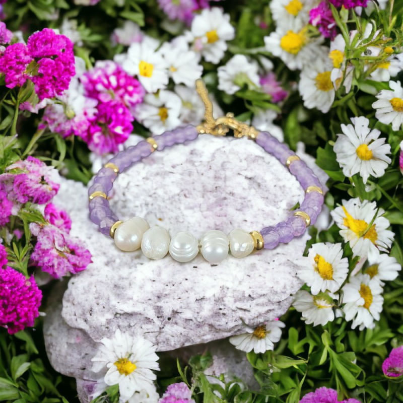 Fashion, accesorii si bijuterii - Femei - Bijuterii femei - Bratari femei - Bratara prieteniei Natya din cristale de Ametist si Perle Naturale - Infinity.ro