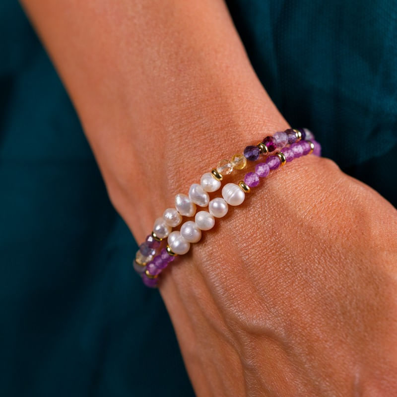 Fashion, accesorii si bijuterii - Femei - Bijuterii femei - Bratari femei - Bratara prieteniei Natya din cristale de Ametist si Perle Naturale - Infinity.ro
