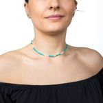 Fashion, accesorii si bijuterii - Femei - Bijuterii femei - Coliere femei - Colier choker Anadi din pietre semipretioase de Amazonit si Piatra Lunii, inchidere si accesorii din argint 925 - Infinity.ro
