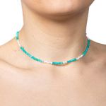 Fashion, accesorii si bijuterii - Femei - Bijuterii femei - Coliere femei - Colier choker Anadi din pietre semipretioase de Amazonit si Piatra Lunii, inchidere si accesorii din argint 925 - Infinity.ro