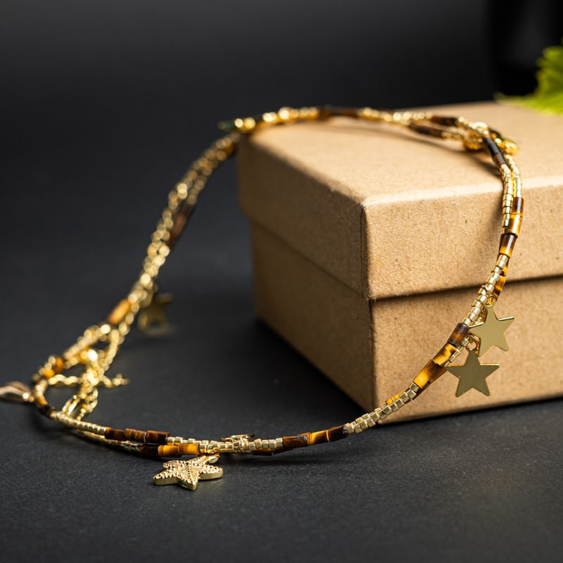 Fashion, accesorii si bijuterii - Femei - Accesorii femei - Alte accesorii femei - Lant de talie/Corp versatil din cristale de Ochi de Tigru, placat cu aur de 18K - Infinity.ro