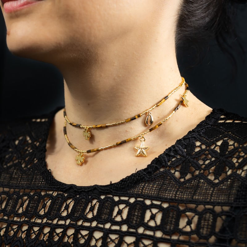 Fashion, accesorii si bijuterii - Femei - Accesorii femei - Alte accesorii femei - Lant de talie/Corp versatil din cristale de Ochi de Tigru, placat cu aur de 18K - Infinity.ro
