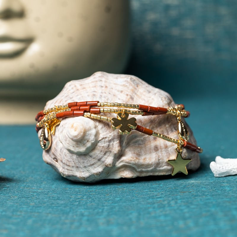 Fashion, accesorii si bijuterii - Femei - Accesorii femei - Alte accesorii femei - Lant de talie/corp versatil din cristale de Jasp Rosu, placat cu aur de 18K - Infinity.ro