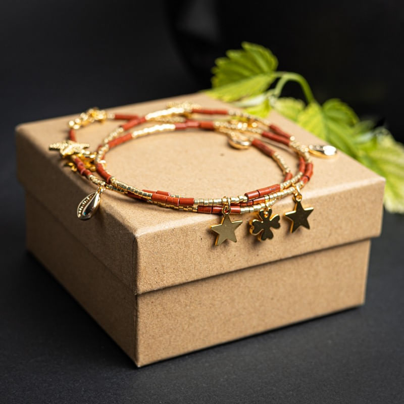 Fashion, accesorii si bijuterii - Femei - Accesorii femei - Alte accesorii femei - Lant de talie/corp versatil din cristale de Jasp Rosu, placat cu aur de 18K - Infinity.ro