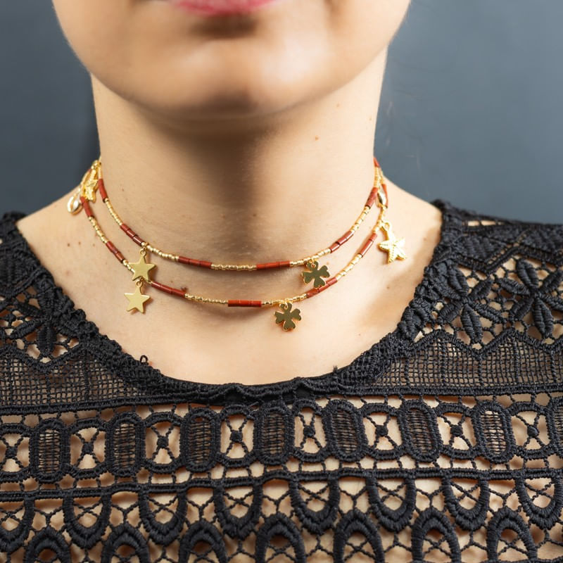 Fashion, accesorii si bijuterii - Femei - Accesorii femei - Alte accesorii femei - Lant de talie/corp versatil din cristale de Jasp Rosu, placat cu aur de 18K - Infinity.ro