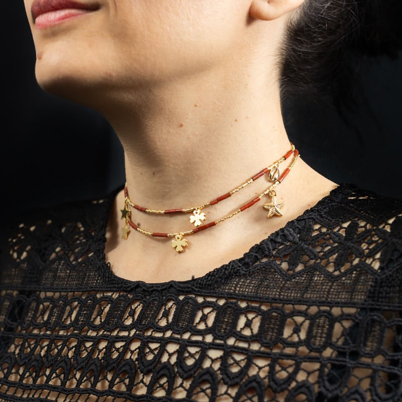 Fashion, accesorii si bijuterii - Femei - Accesorii femei - Alte accesorii femei - Lant de talie/corp versatil din cristale de Jasp Rosu, placat cu aur de 18K - Infinity.ro