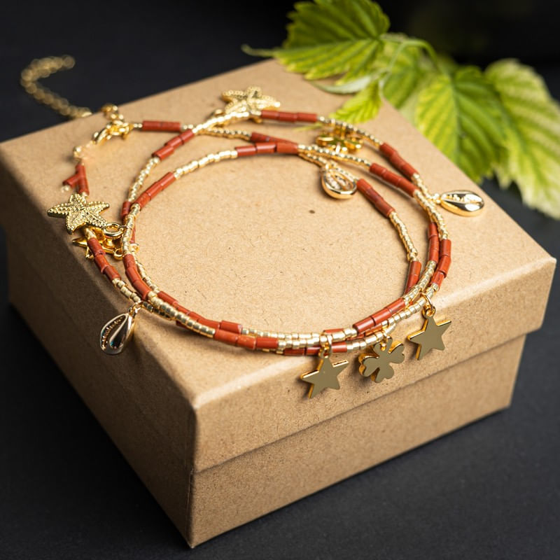 Fashion, accesorii si bijuterii - Femei - Accesorii femei - Alte accesorii femei - Lant de talie/corp versatil din cristale de Jasp Rosu, placat cu aur de 18K - Infinity.ro