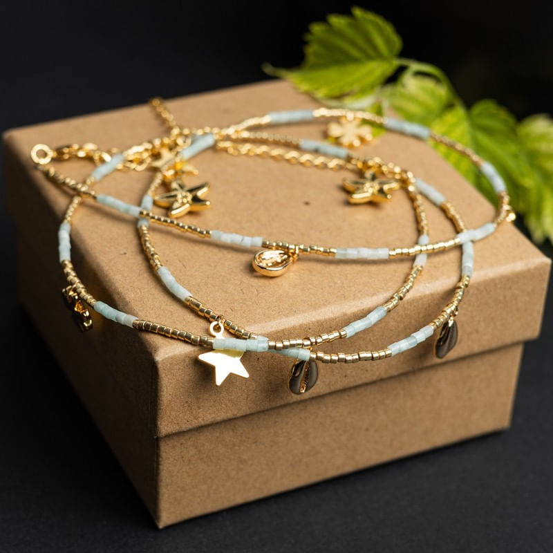 Fashion, accesorii si bijuterii - Femei - Accesorii femei - Alte accesorii femei - WOW! Lant de talie/Corp versatil din cristale de Acvamarin, placat cu aur de 18K - Infinity.ro