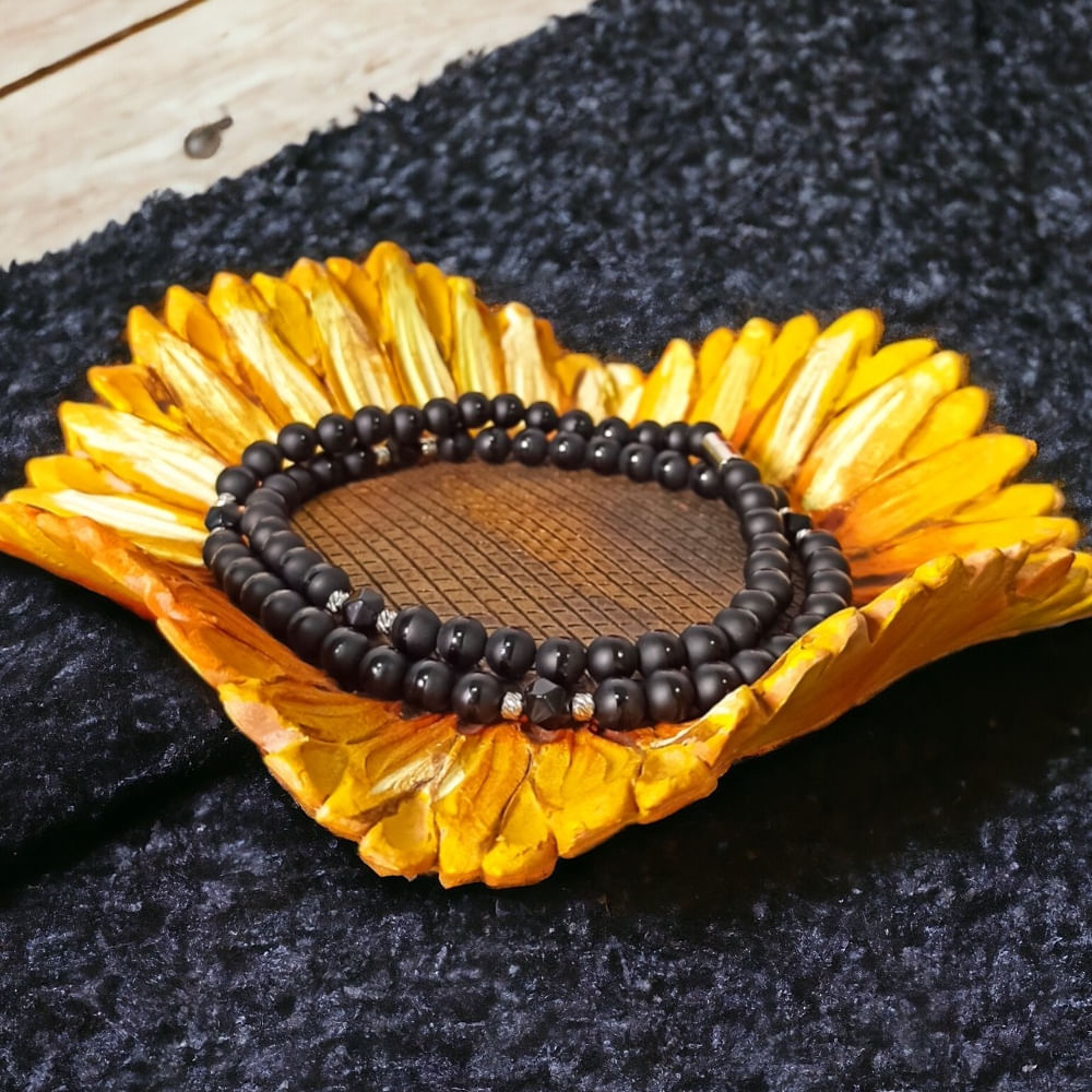 Colier margele barbati Amadi din Agat Negru si Onix cu accesorii din inox si inchidere magnetica