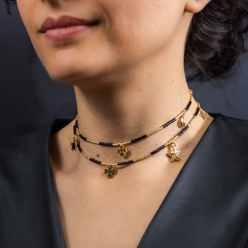 Fashion, accesorii si bijuterii - Femei - Accesorii femei - Alte accesorii femei - Lant de talie/Corp versatil din cristale de Agat Negru, placat cu aur de 18K - Infinity.ro