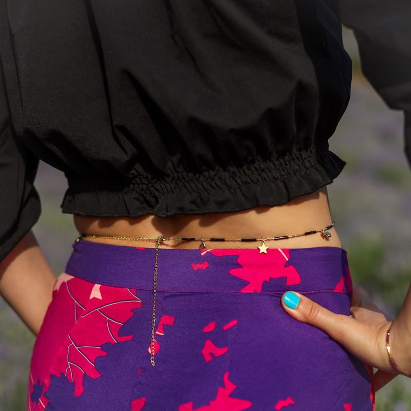 Fashion, accesorii si bijuterii - Femei - Accesorii femei - Alte accesorii femei - Lant de talie/Corp versatil din cristale de Agat Negru, placat cu aur de 18K - Infinity.ro