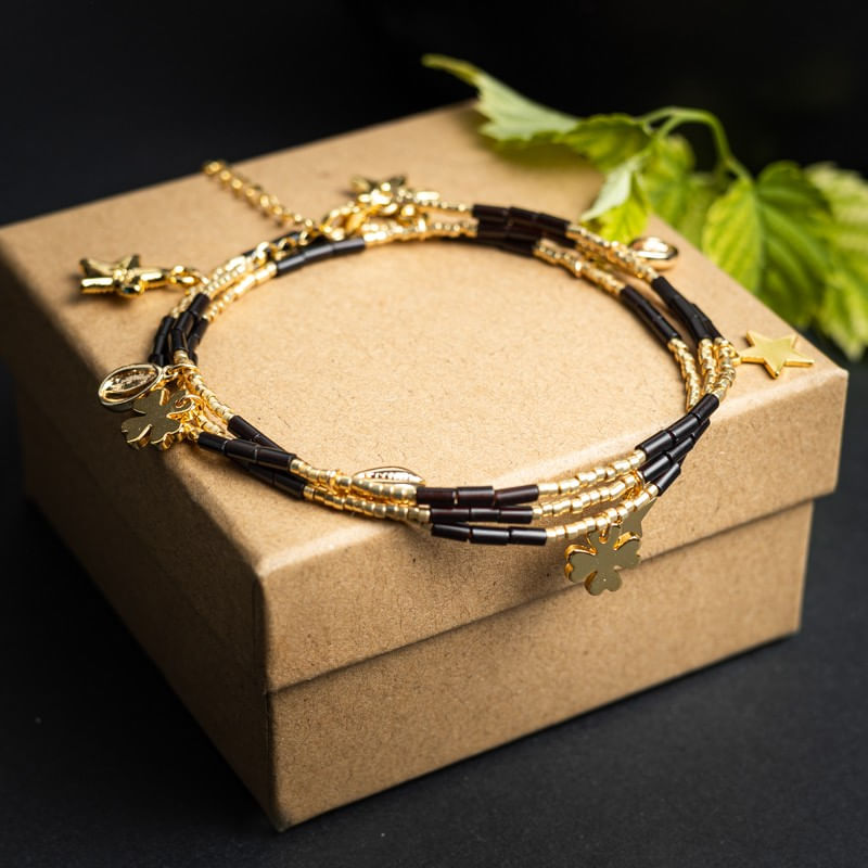 Fashion, accesorii si bijuterii - Femei - Accesorii femei - Alte accesorii femei - Lant de talie/Corp versatil din cristale de Agat Negru, placat cu aur de 18K - Infinity.ro