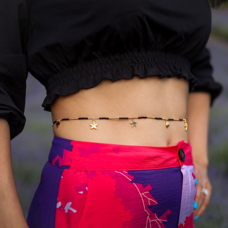 Fashion, accesorii si bijuterii - Femei - Accesorii femei - Alte accesorii femei - Lant de talie/Corp versatil din cristale de Agat Negru, placat cu aur de 18K - Infinity.ro