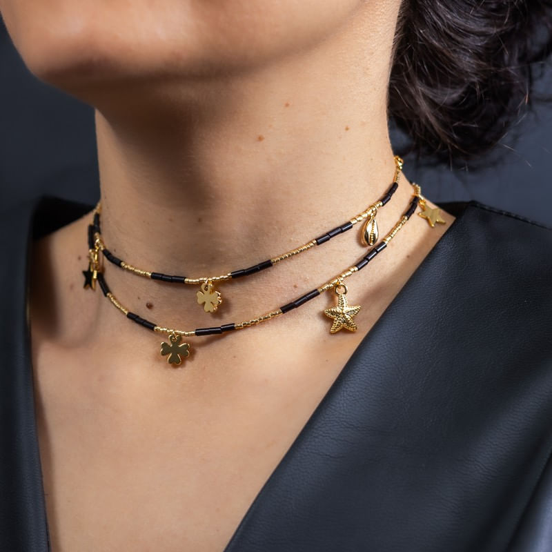 Fashion, accesorii si bijuterii - Femei - Accesorii femei - Alte accesorii femei - Lant de talie/Corp versatil din cristale de Agat Negru, placat cu aur de 18K - Infinity.ro