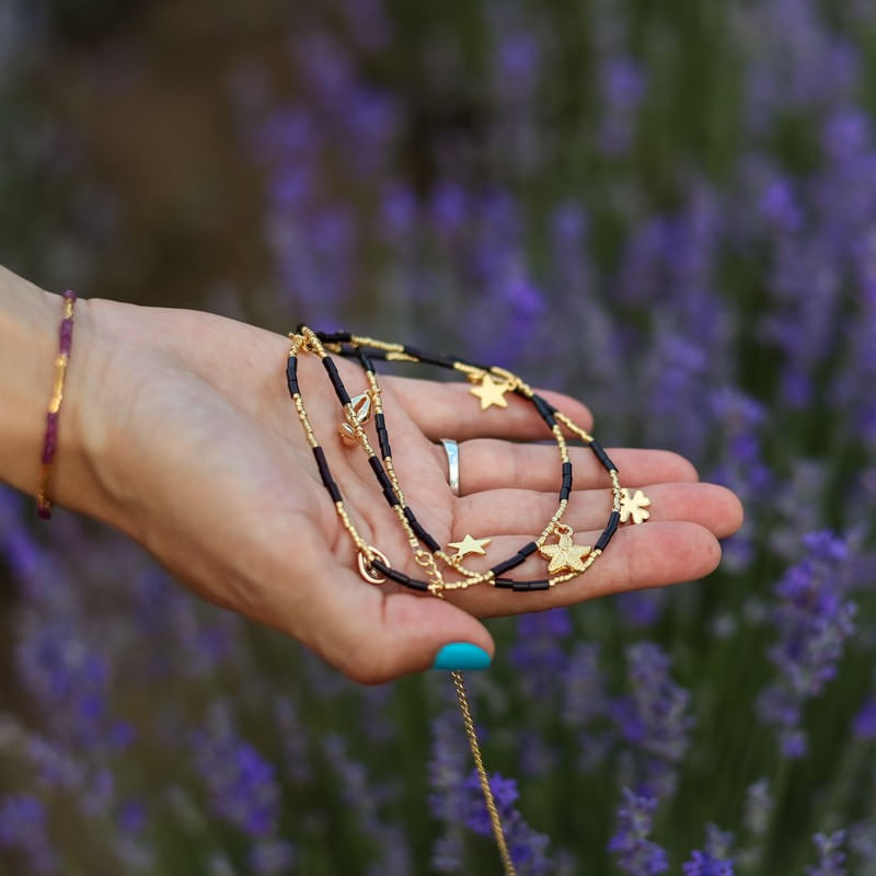 Fashion, accesorii si bijuterii - Femei - Accesorii femei - Alte accesorii femei - Lant de talie/Corp versatil din cristale de Agat Negru, placat cu aur de 18K - Infinity.ro