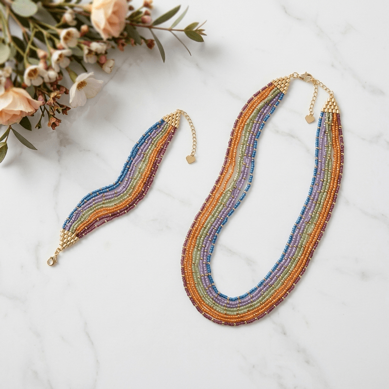Fashion, accesorii si bijuterii - Femei - Bijuterii femei - Bratari femei - O explozie de culoare- bratara multistrat din margele colorate miyuki cu auriu, ajustabila - Infinity.ro