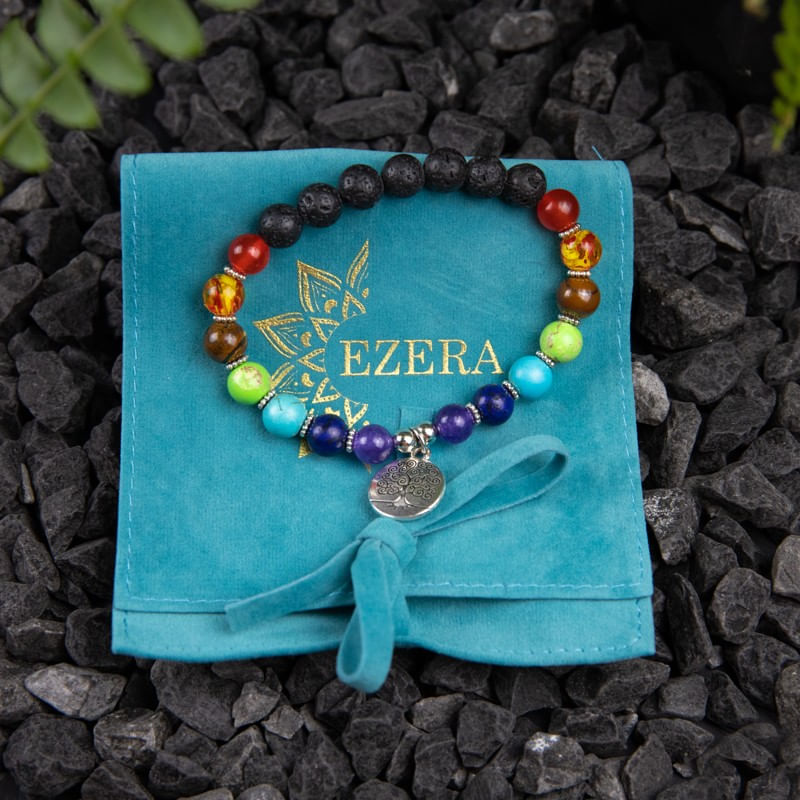 Fashion, accesorii si bijuterii - Femei - Bijuterii femei - Bratari femei - Bratara 7 Chakre aromaterapie ”THALIA” cu Pietre Vulcanice (din Lava) si Accesoriu Copacul Vietii - Infinity.ro