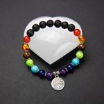 Fashion, accesorii si bijuterii - Femei - Bijuterii femei - Bratari femei - Bratara 7 Chakre aromaterapie ”THALIA” cu Pietre Vulcanice (din Lava) si Accesoriu Copacul Vietii - Infinity.ro