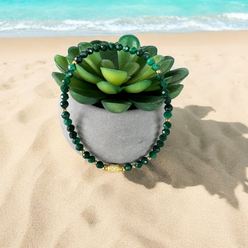 Fashion, accesorii si bijuterii - Femei - Bijuterii femei - Bratari femei - Bratara dama Linda din cristale de malachit natural si accesorii din argint placat cu aur - Infinity.ro