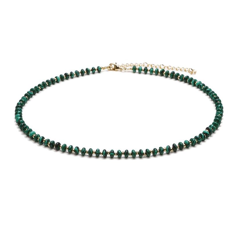Fashion, accesorii si bijuterii - Femei - Bijuterii femei - Coliere femei - Colier choker din Malachit sintetic, Kamia cu inchizatoare din cupru, placat cu aur de 18K - Infinity.ro