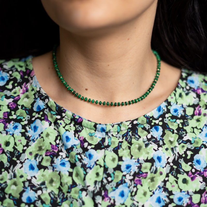 Fashion, accesorii si bijuterii - Femei - Bijuterii femei - Coliere femei - Colier choker din Malachit sintetic, Kamia cu inchizatoare din cupru, placat cu aur de 18K - Infinity.ro