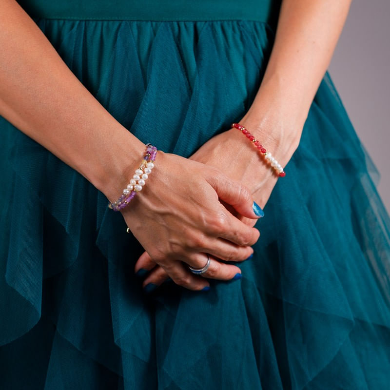 Fashion, accesorii si bijuterii - Femei - Bijuterii femei - Bratari femei - Bratara prieteniei Natya din cristale de Agat si Perle Naturale - Infinity.ro