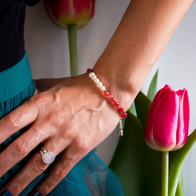 Fashion, accesorii si bijuterii - Femei - Bijuterii femei - Bratari femei - Bratara prieteniei Natya din cristale de Agat si Perle Naturale - Infinity.ro