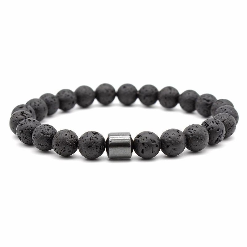Fashion, accesorii si bijuterii - Barbati - Bijuterii barbati - Bratari barbati - Bratara “CLEO” cu Pietre Vulcanice (Lava) de 8mm si Hematit Magnetic - Infinity.ro