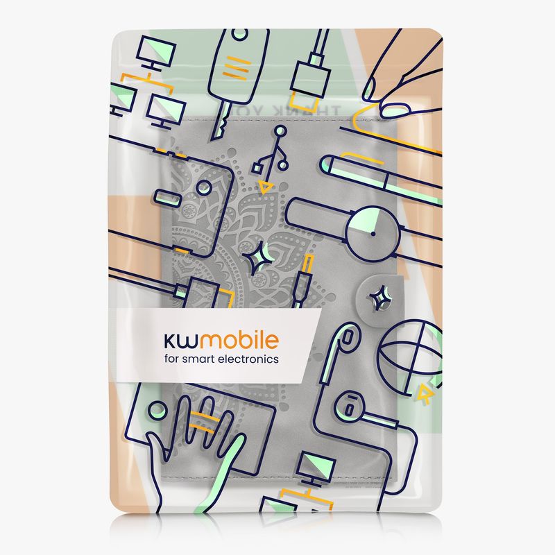 Fashion, accesorii si bijuterii - Barbati - Accesorii barbati - Portofele barbati - Mapa documente Kwmobile portabila, design soare, piele ecologica, gri, antizgarieturi - Infinity.ro