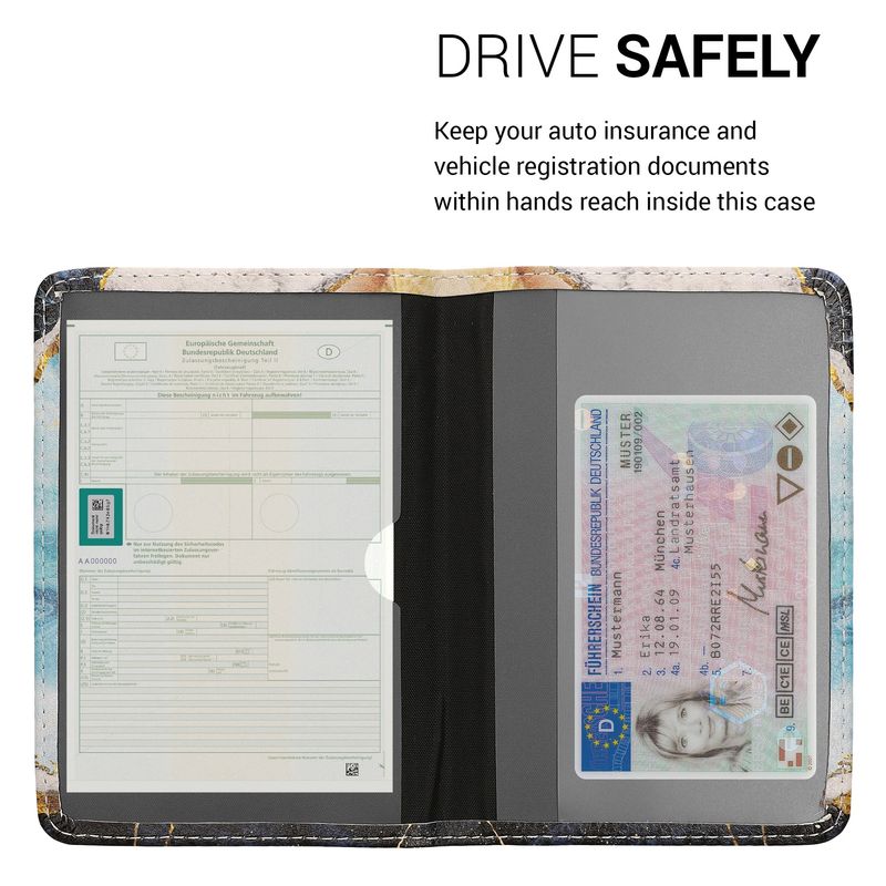 Fashion, accesorii si bijuterii - Barbati - Accesorii barbati - Portofele barbati - Portdocument auto Kwmobile pentru acte si permis UE, piele ecologica, auriu, alb, portabil, antizgarieturi - Infinity.ro