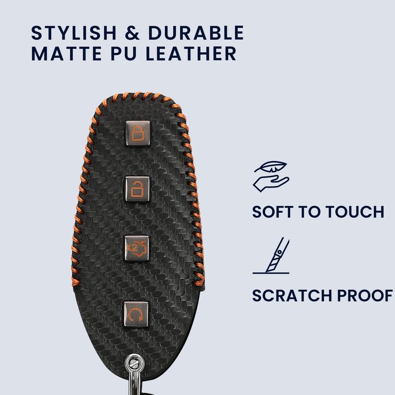 Auto si Moto - Electronice auto - Accesorii electronice auto - Husa cheie auto Kwmobile pentru BYD Atto 3, Atto 2, Sealion, Han, cu inel, antisoc, piele ecologica, negru, portocaliu - Infinity.ro