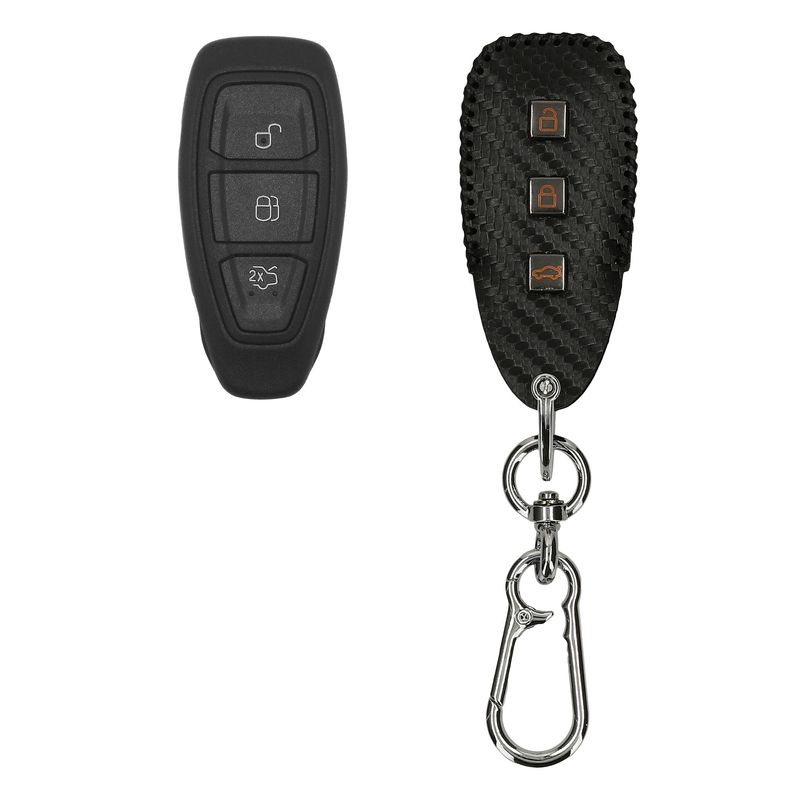 Auto si Moto - Electronice auto - Accesorii electronice auto - Husa cheie auto Kwmobile pentru Ford Fiesta IV, Focus III, Galaxy, Fusion, cu inel, antisoc, piele ecologica, negru - Infinity.ro