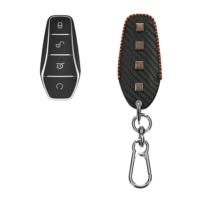 Auto si Moto - Electronice auto - Accesorii electronice auto - Husa cheie auto Kwmobile pentru BYD Atto 3, Atto 2, Sealion, Han, cu inel, antisoc, piele ecologica, negru, portocaliu - Infinity.ro