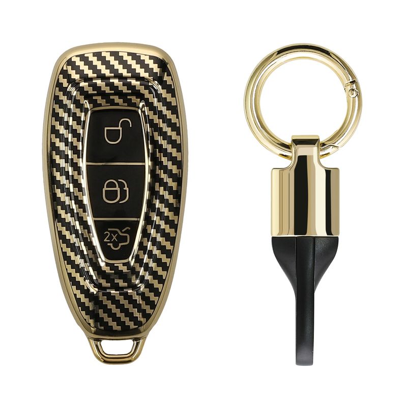 Auto si Moto - Electronice auto - Accesorii electronice auto - Husa cheie auto Kwmobile pentru Ford Fiesta IV, Focus III, Galaxy, Fusion, cu inel, antizgarieturi, TPU, auriu, negru - Infinity.ro