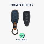 Auto si Moto - Electronice auto - Accesorii electronice auto - Husa cheie Kwmobile Ford Fiesta IV, Focus III, Galaxy, Fusion, protectie la zgarieturi, piele ecologica, albastru, maro - Infinity.ro