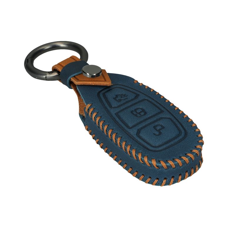 Auto si Moto - Electronice auto - Accesorii electronice auto - Husa cheie Kwmobile Ford Fiesta IV, Focus III, Galaxy, Fusion, protectie la zgarieturi, piele ecologica, albastru, maro - Infinity.ro