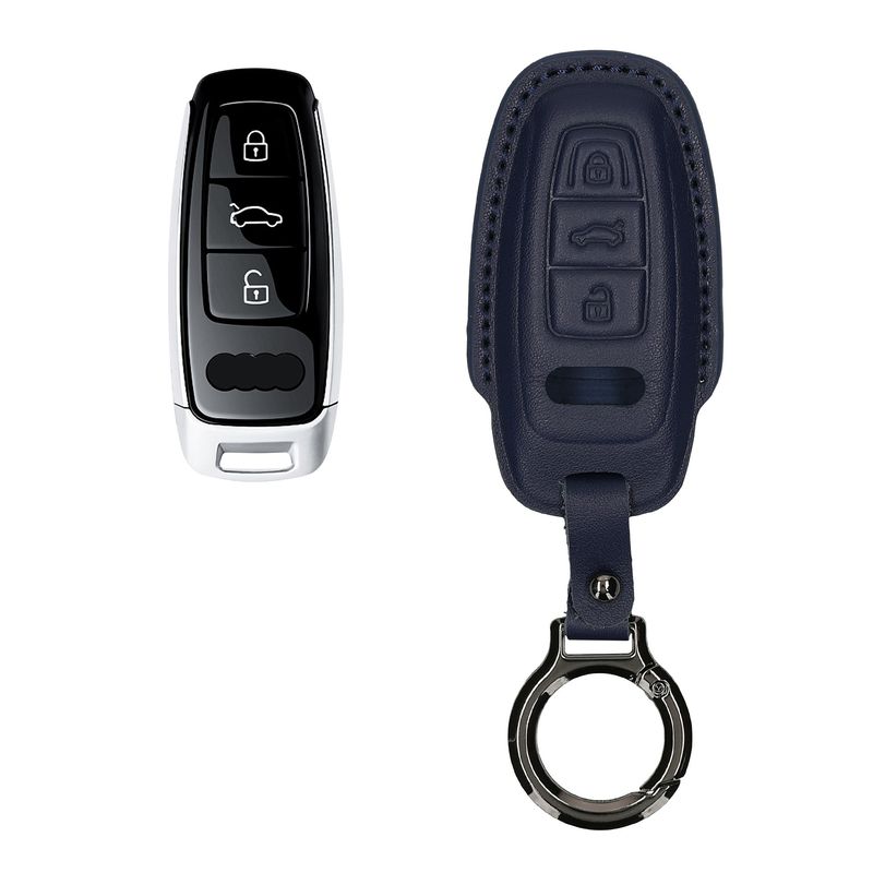 Auto si Moto - Electronice auto - Accesorii electronice auto - Husa pentru cheie auto Kwmobile pentru Audi A6, A7, A8, Q7, anti-alunecare, piele naturala, albastru - Infinity.ro