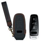 Auto si Moto - Electronice auto - Accesorii electronice auto - Husa pentru cheie auto Kwmobile pentru Audi A6, A7, A8, Q7, prindere cu inel, anti-alunecare, piele naturala, albastru - Infinity.ro