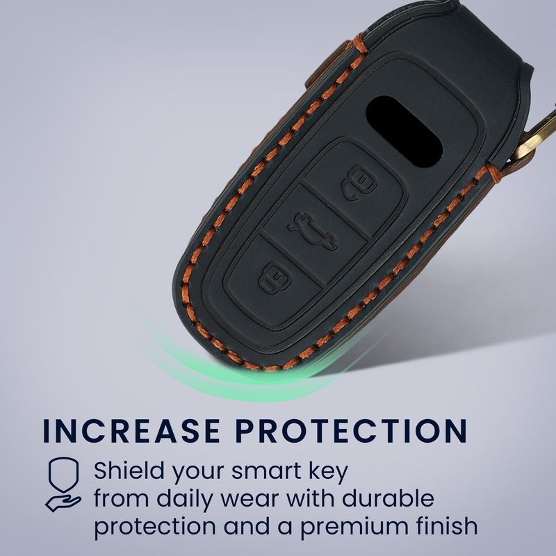 Auto si Moto - Electronice auto - Accesorii electronice auto - Husa pentru cheie auto Kwmobile pentru Audi A6, A7, A8, Q7, prindere cu inel, anti-alunecare, piele naturala, albastru - Infinity.ro