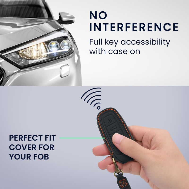 Auto si Moto - Electronice auto - Accesorii electronice auto - Husa pentru cheie auto Kwmobile pentru Audi A6, A7, A8, Q7, prindere cu inel, anti-alunecare, piele naturala, albastru - Infinity.ro
