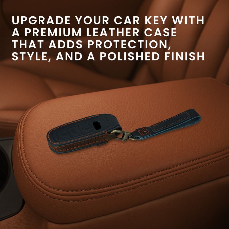 Auto si Moto - Electronice auto - Accesorii electronice auto - Husa pentru cheie auto Kwmobile pentru Audi A6, A7, A8, Q7, prindere cu inel, anti-alunecare, piele naturala, albastru - Infinity.ro