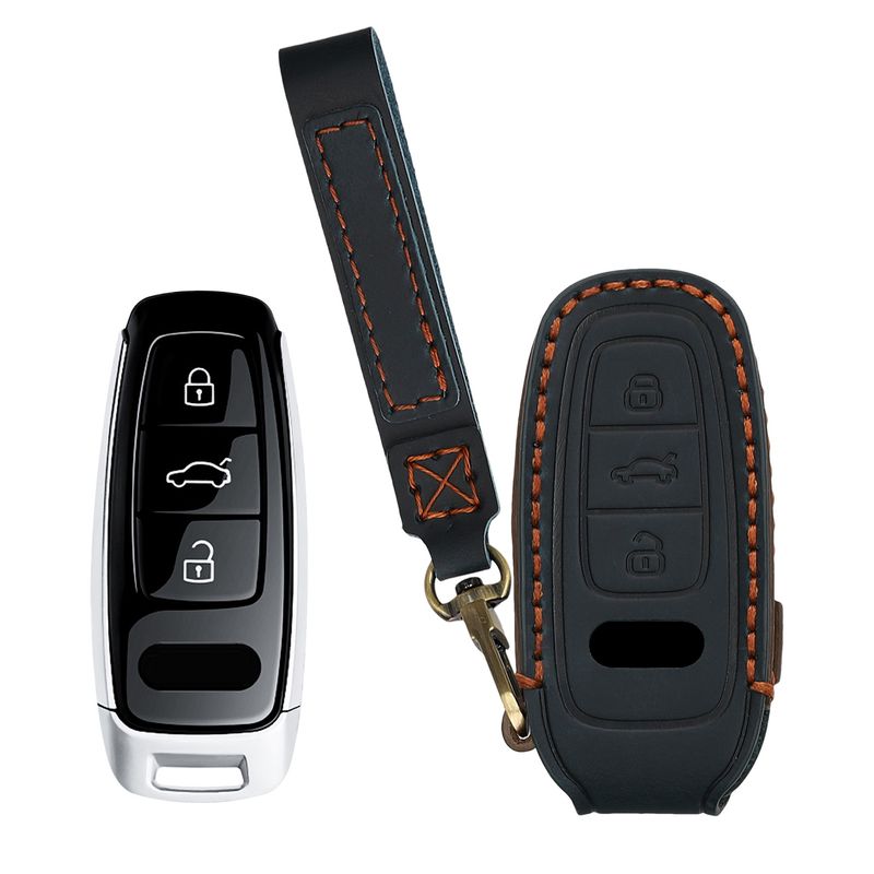 Auto si Moto - Electronice auto - Accesorii electronice auto - Husa pentru cheie auto Kwmobile pentru Audi A6, A7, A8, Q7, prindere cu inel, anti-alunecare, piele naturala, albastru - Infinity.ro