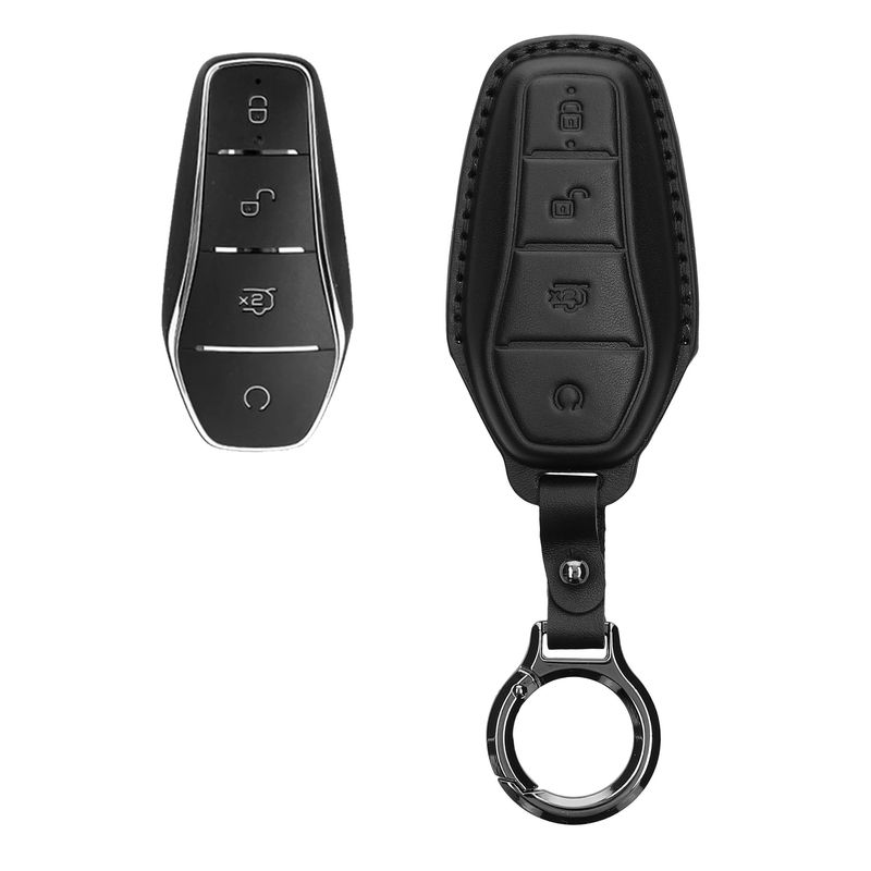 Auto si Moto - Electronice auto - Accesorii electronice auto - Husa pentru cheie auto Kwmobile pentru BYD Atto 3, Atto 2, Sealion, Han, anti-alunecare, piele naturala, negru - Infinity.ro